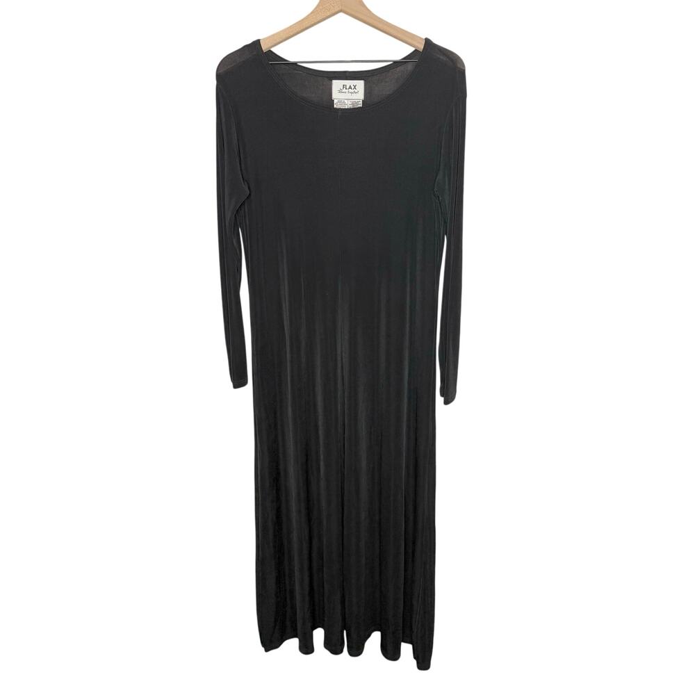 FLAX by JEANNE ENGELHART Acetate Slinky Maxi Dress Black Size Medium Goth